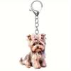 Akryl flat 2D søt Yorkshire Terrier nøkkelring anheng for bilnøkler, ryggsekker og gaver, juleanheng