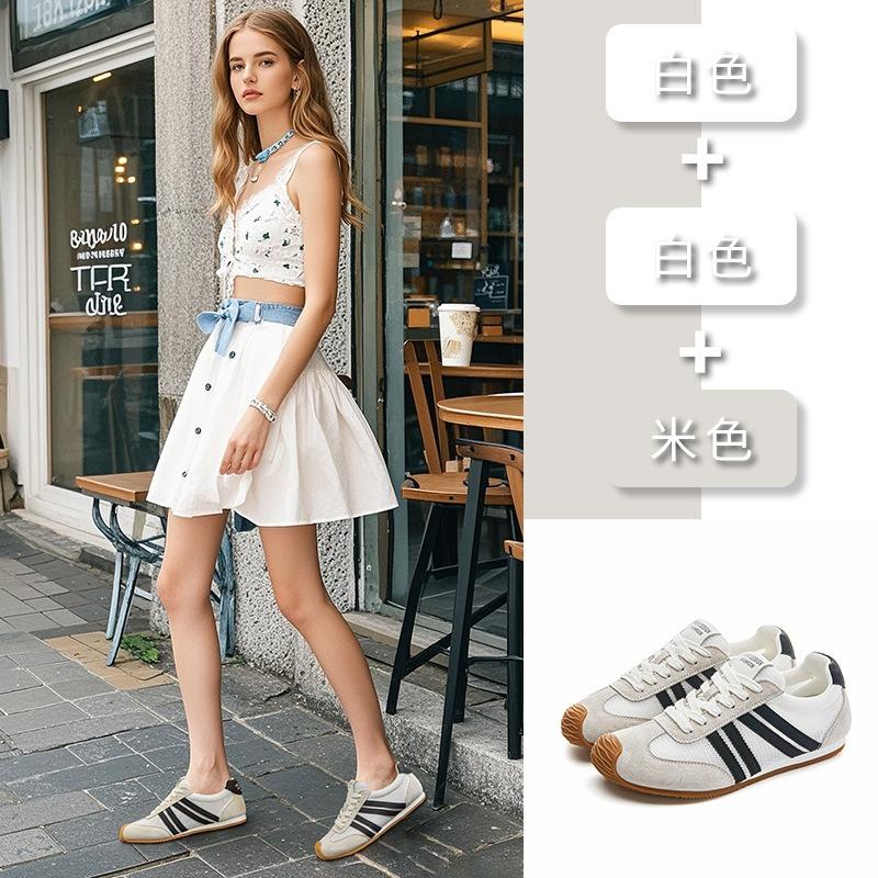 Leather Women's New Summer Thin Leather Mesh Breathable Leisure Sports Flat Bottom
