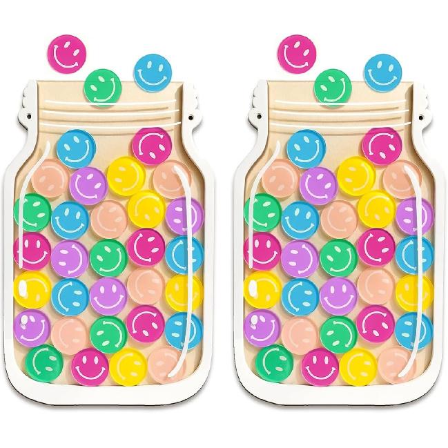 Magnetic Reward Jars for Kids - Smiley Tokens Reward Jar for Classroom 8  Star Jar Reward System Behavior Chart for Kids at Home Potty Training 8 inch