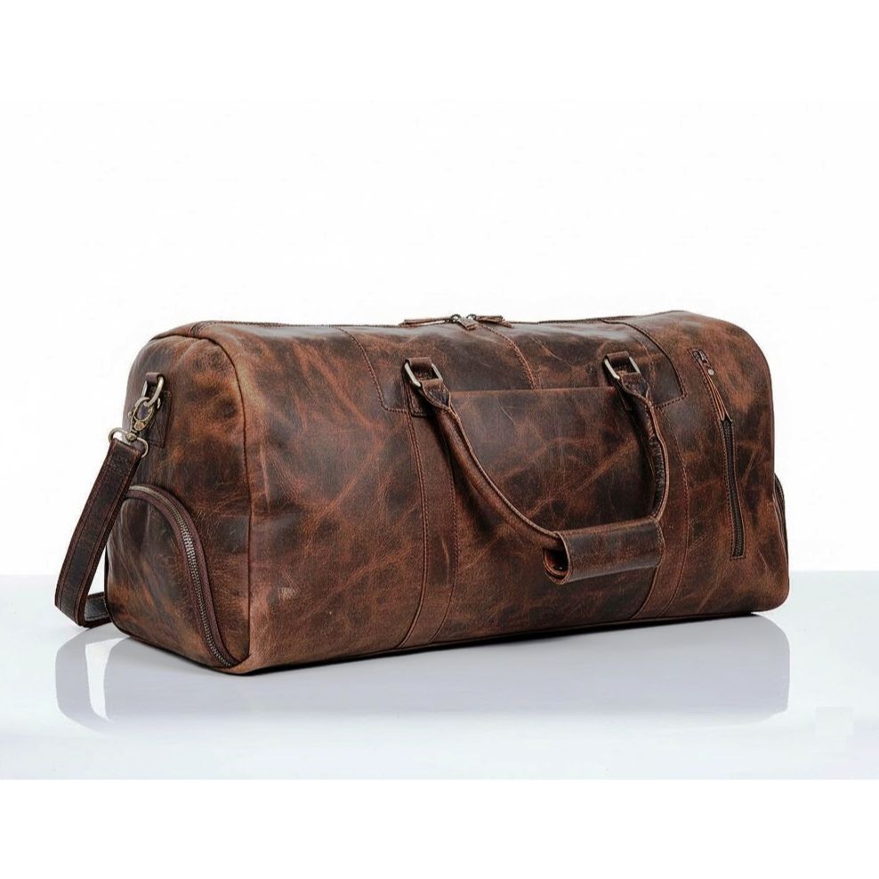 Grand Sac De Voyage En Cuir Véritable Marron 24 Pouces Pour Femme – Fait Main, Sport
