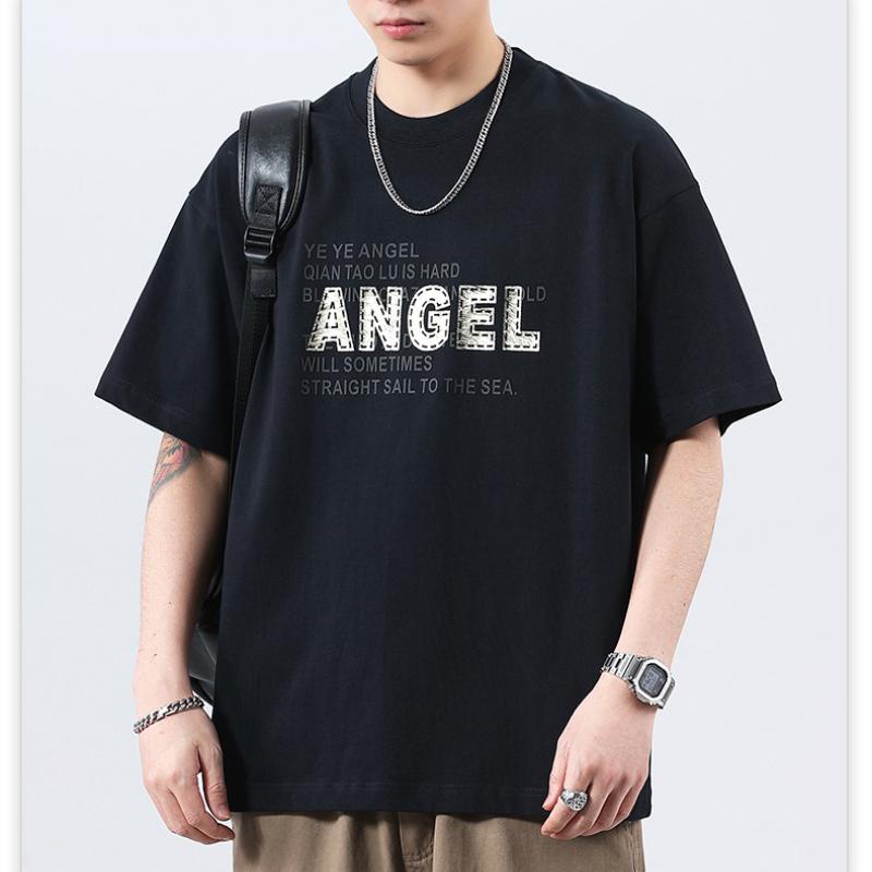 New American High-density Knitted Loose-print Men's T-shirt Short-sleeved