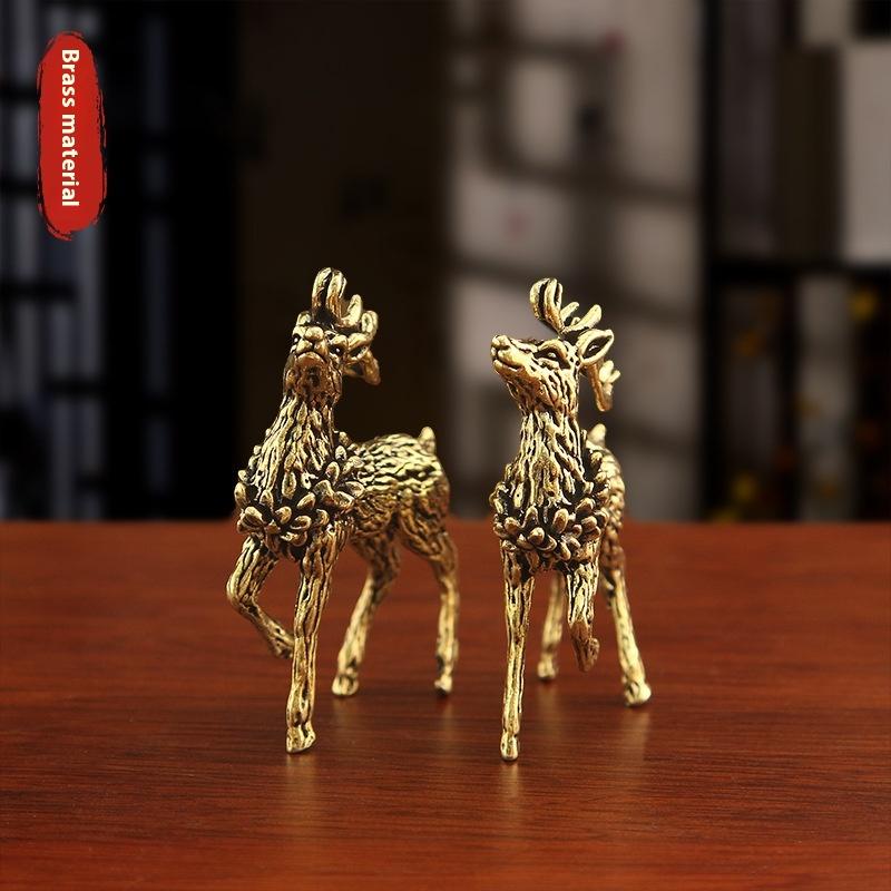 1Pc Deer Ornament Deer Statue Miniature Sika Miniature Figurines Solid Brass Tabletop Decoration Deer Sculpture Ornaments