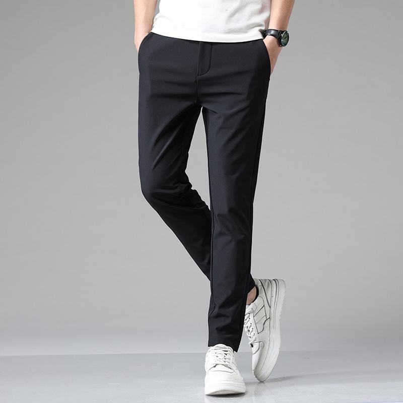 Men's Spring & Autumn Elastic Straight-Leg Business Trousers - Youth Fashion Solid Color
