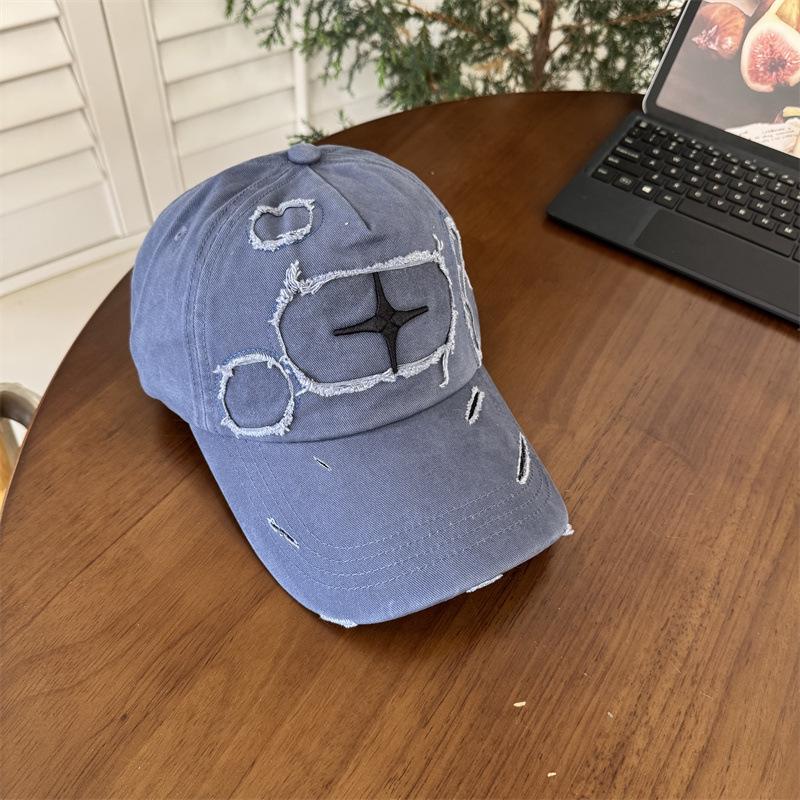 Retro Hole Three-dimensional Embroidery Cross Cap Unisex Four-season Sunscreen Baseball Cap Youth Shopping Trendy Hat
