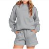 Women's Autumn And Winter Pullover Hooded Top Long-sleeved Solid Color Sweater Home Casual Shorts Two-piece Sports Suit