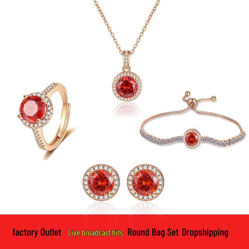 Mehrfarbiges Edelstein Königin Krone Halskette, Ring, Ohrringe & Anhänger Set für Frauen