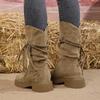Braided Tassel Western Boots for Women Vintage Faux Suede Chunky Heel Long Boots Woman Autumn Winter Knee High Botas Mujer 2025