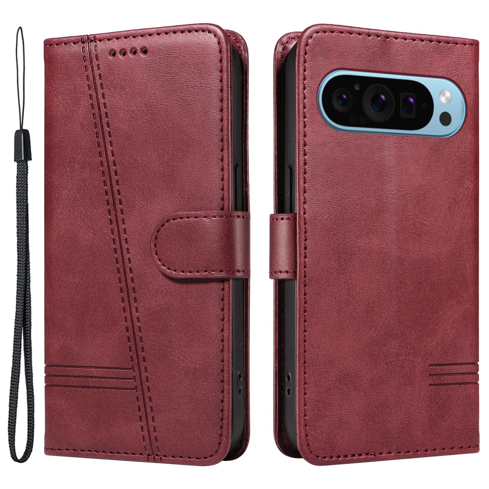 

For Google Pixel 10 Pro/10/9 Pro/9 Case Leather Book Flip Phone Cover Wallet Stand View Wine Red