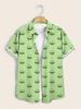 Men's Plus Size Short Sleeve Shirt- Light Green with Bright Frog Pattern, Lightweight and Breathable Fabric, Regular Fit Button Summer Casual Shirt,