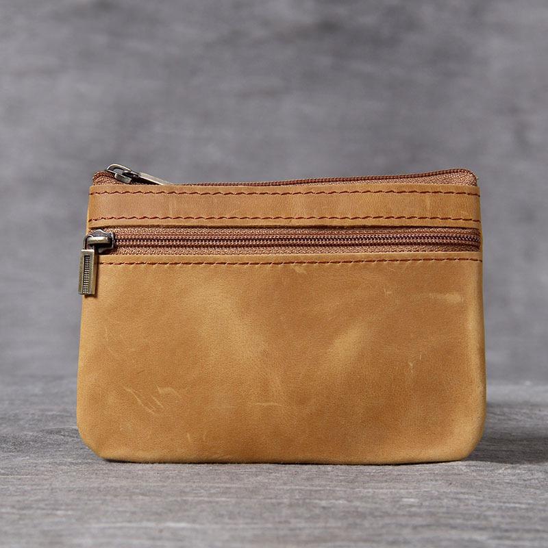 Primul strat din piele de vacă Mini mic Suport card de schimb Nou retro din piele lucrată manual Husă pentru permis de conducere Geantă cu fermoar pentru monede Poșete subțiri Portofel