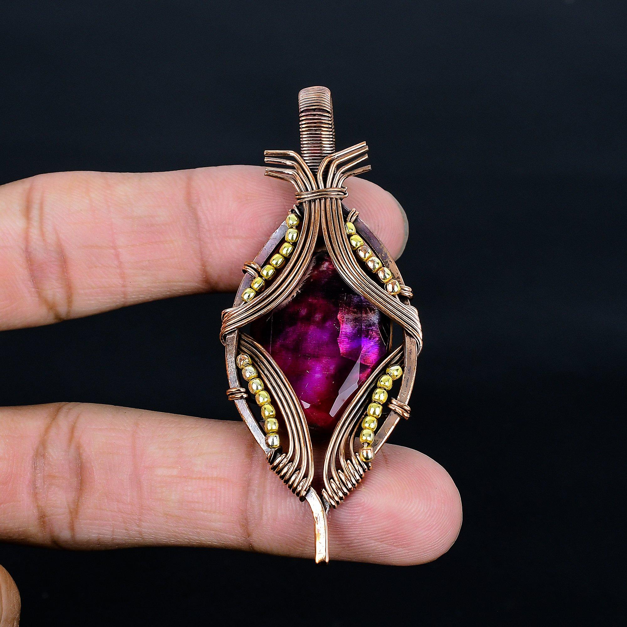 

Ammolite Pendant Gemstone Handmade Jewelry, 999 Copper Wire Wrapped Pendant, Gift For Wife Jewelry 2.55 Inches