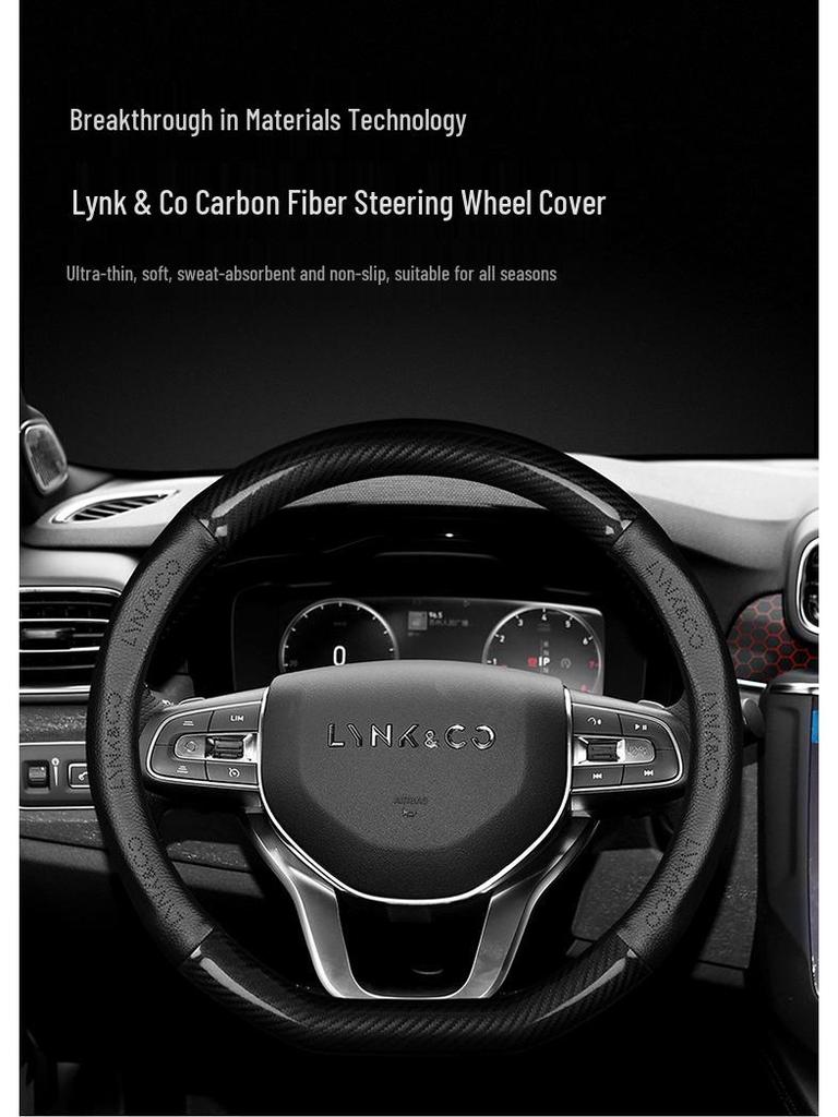 Lynk & Co Genuine Leather D-Shaped Steering Wheel Cover for New Energy Cars - Non-Slip, Suede Finish.