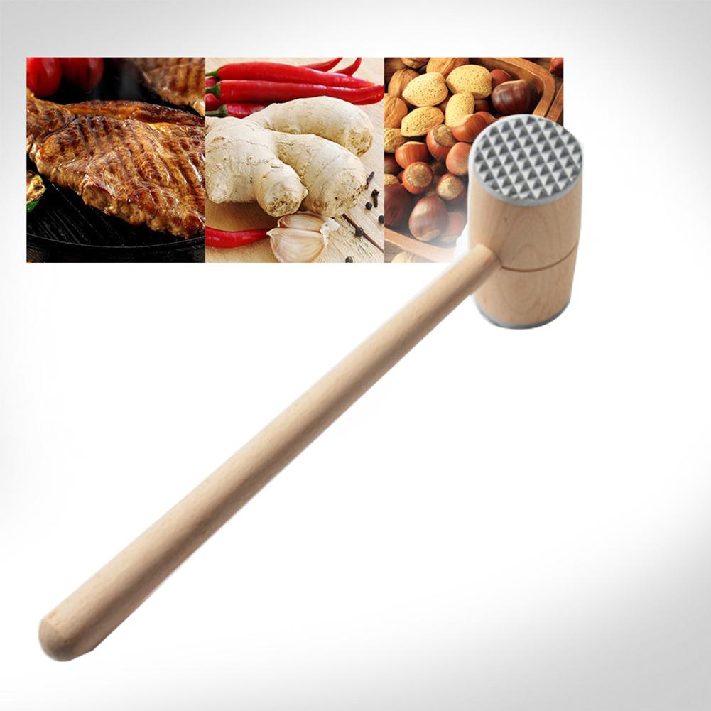 Wood Mt Tenderizer Hammer, Two Sides Wood Mt Hammer Pounder for Tenderizing Stk Beef Practical Kitchen Tool