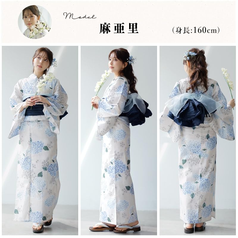 Dita Yukata Heiko Obi Light Transparent Japanese Easy To Wear by One Person No Wagasa Kasane FREE (Dita) Women's 5-Piece Set (Sash), Blue, Blue,