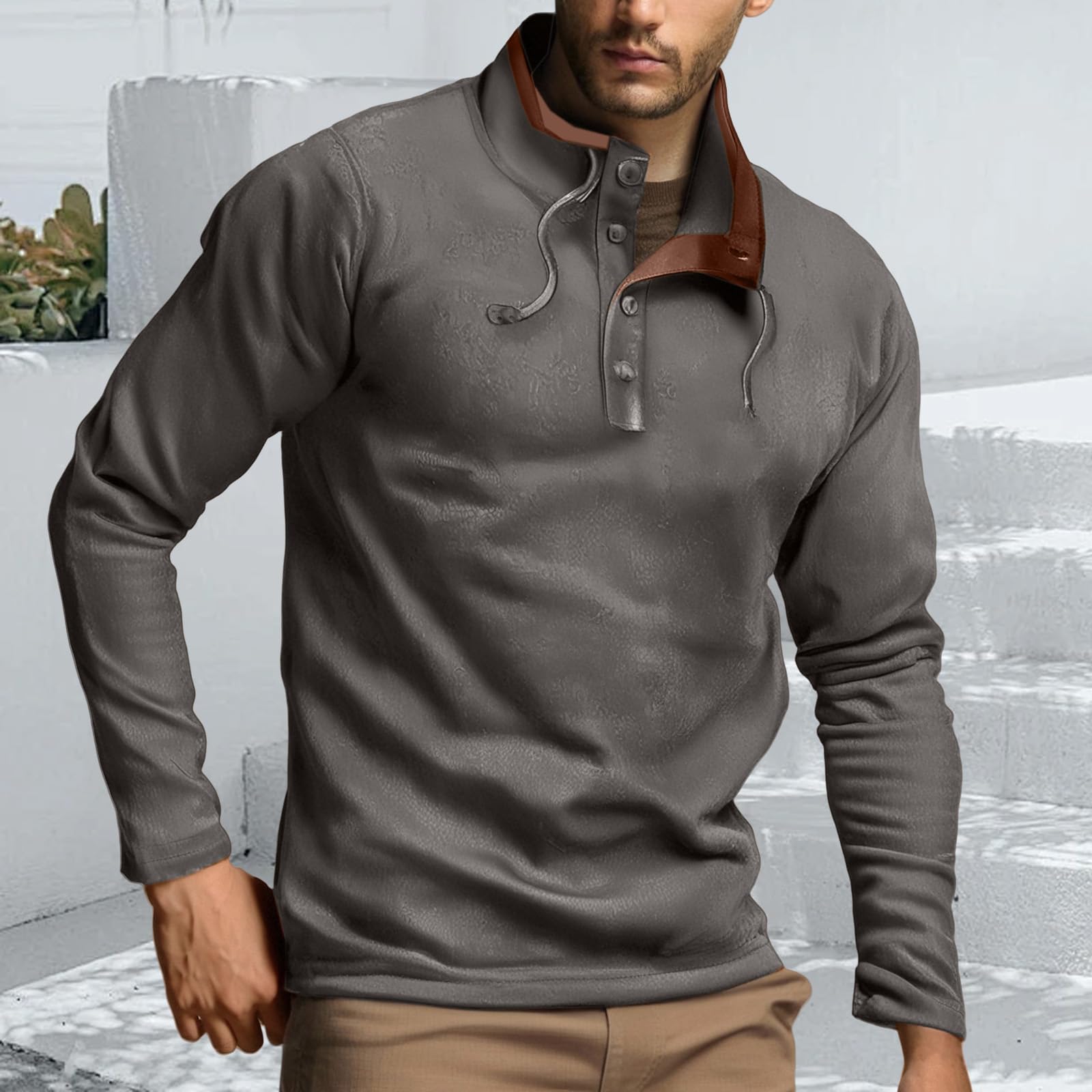 

Men s Fleece Sweatshirt Quarter Button Stand Collar Lightweight Pullover Sweater Long Sleeve Casual Fall Sweatshirts XL