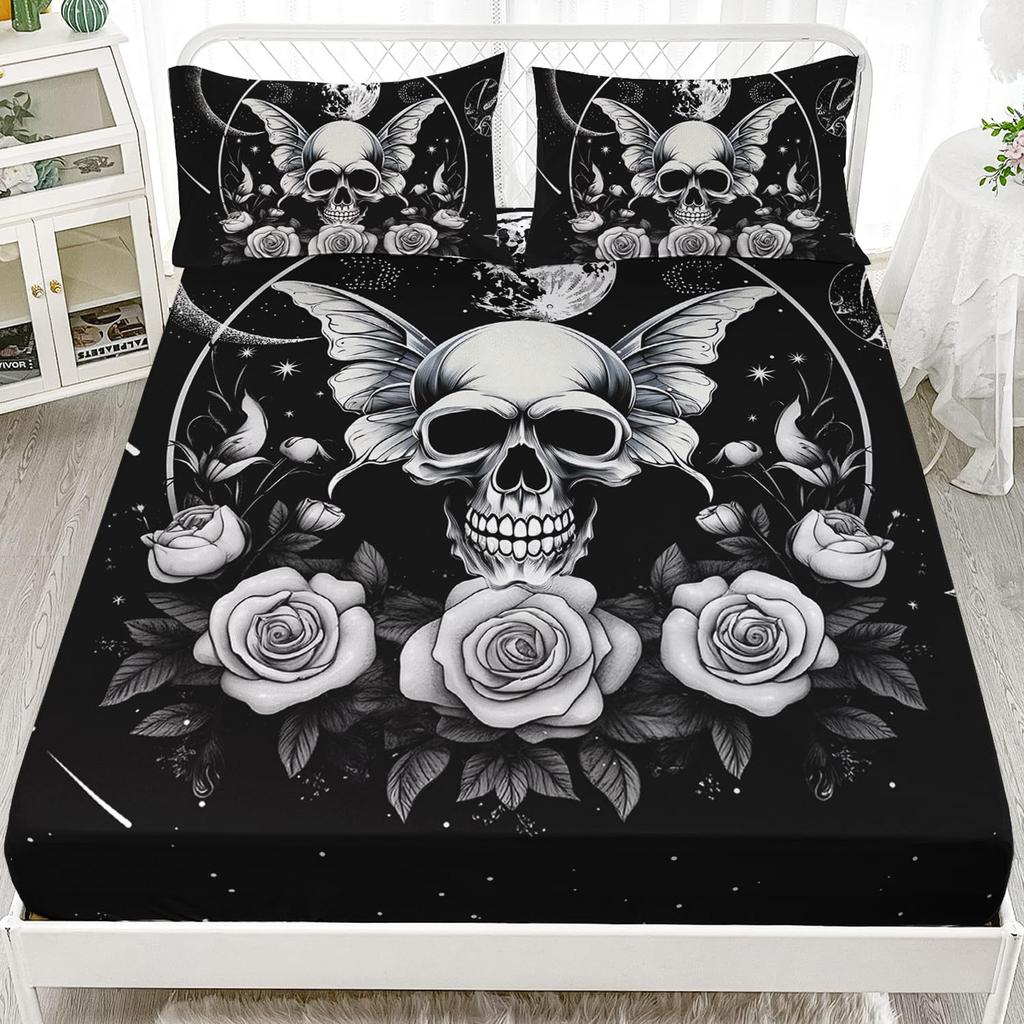Butterfly Skull Personalized Pattern Mattress Three-Piece Digital Printing Bedding Set Children Adult