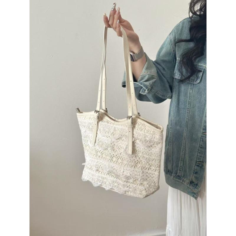 

Кружевная сетчатая сумка-тоут весна и лето досуг отпуск фея сумка под мышкой на плечо нишевая женская сумка большая вместимость сумка для поездок