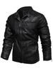 Jachetă de motociclist pentru bărbați, de iarnă, din piele PU, cu guler înalt, croială slim fit - Stil European & American
