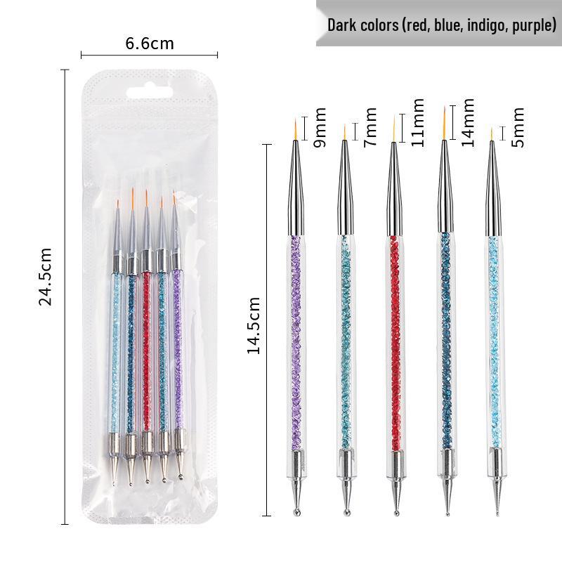 5-Piece Gold Powder Double-Ended Nail Art Pen Set for Liner Gel Polish & Flower Designs