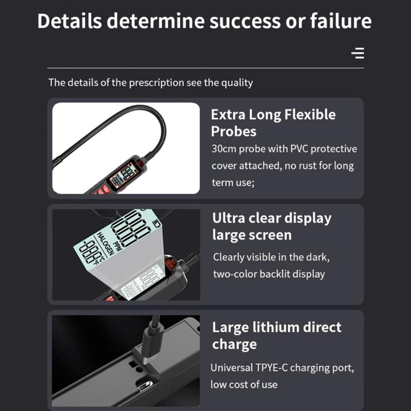 Halogen Leak Tester CFCs HCFCs Gas Tester with Light & Alarm Leak Detector 0-1000PPM AC Sniffer