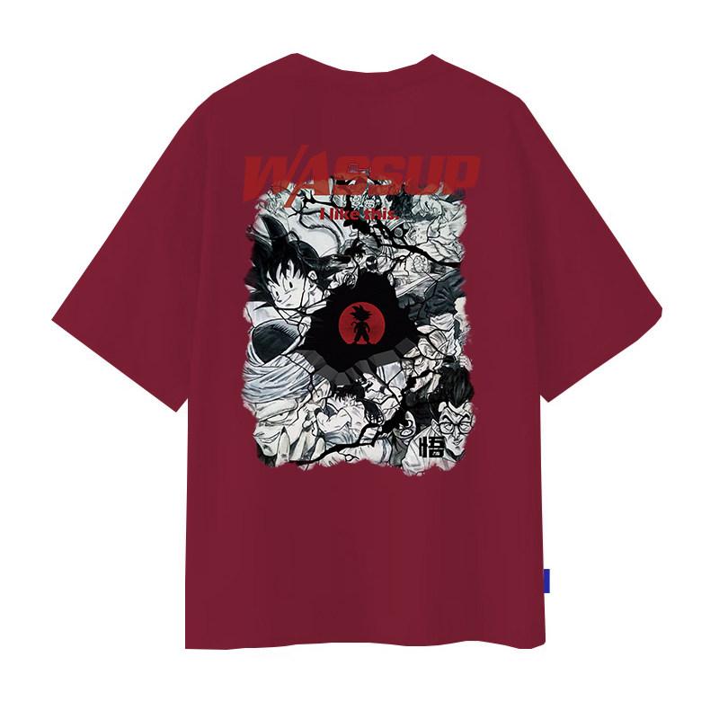Dragon Ball JointLabel American Streetwear Printed ShortSleeved Mens Summer New Style Loose Couples LetterDesign TShirt S