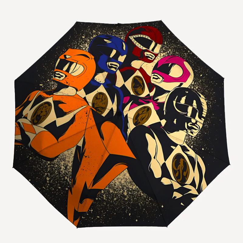 

1pc Power Rangers Automatic Folding Umbrella, Portable Collapsible Design, 8-Rib Iron Frame, All-Season Casual Outdoor Accessory for Christmas Birthda