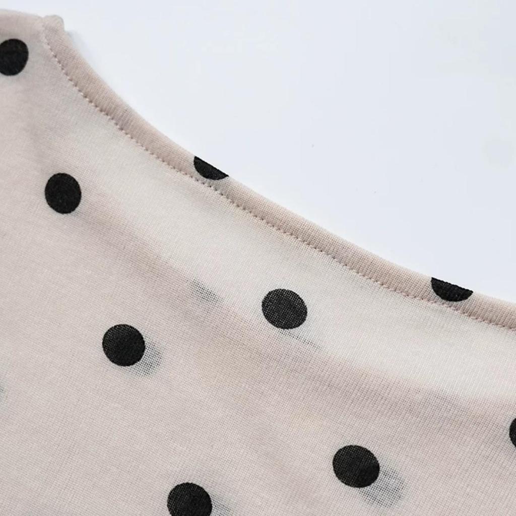 Womens Polka Dots Long Sleeve Mesh Tops Sexy See Through Sheer Blouses Shirts Going Out Crop Top Y2K Date Night Club Party Tops