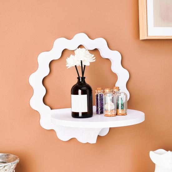 White Square Wall Floating Shelf Round Hexagon Flower Shape Wall Mount Display Shelf