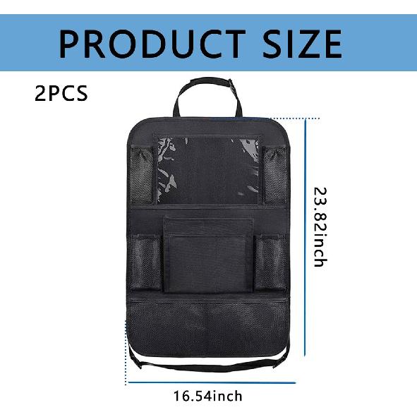 Aokdom 2PCS Car Seat Back Organizer,Extra Large Capacity Car Seat Organizer With 6 Mesh Pocket,2 Cup Holder & 4 Storage Bag,Road Trip Essentials For