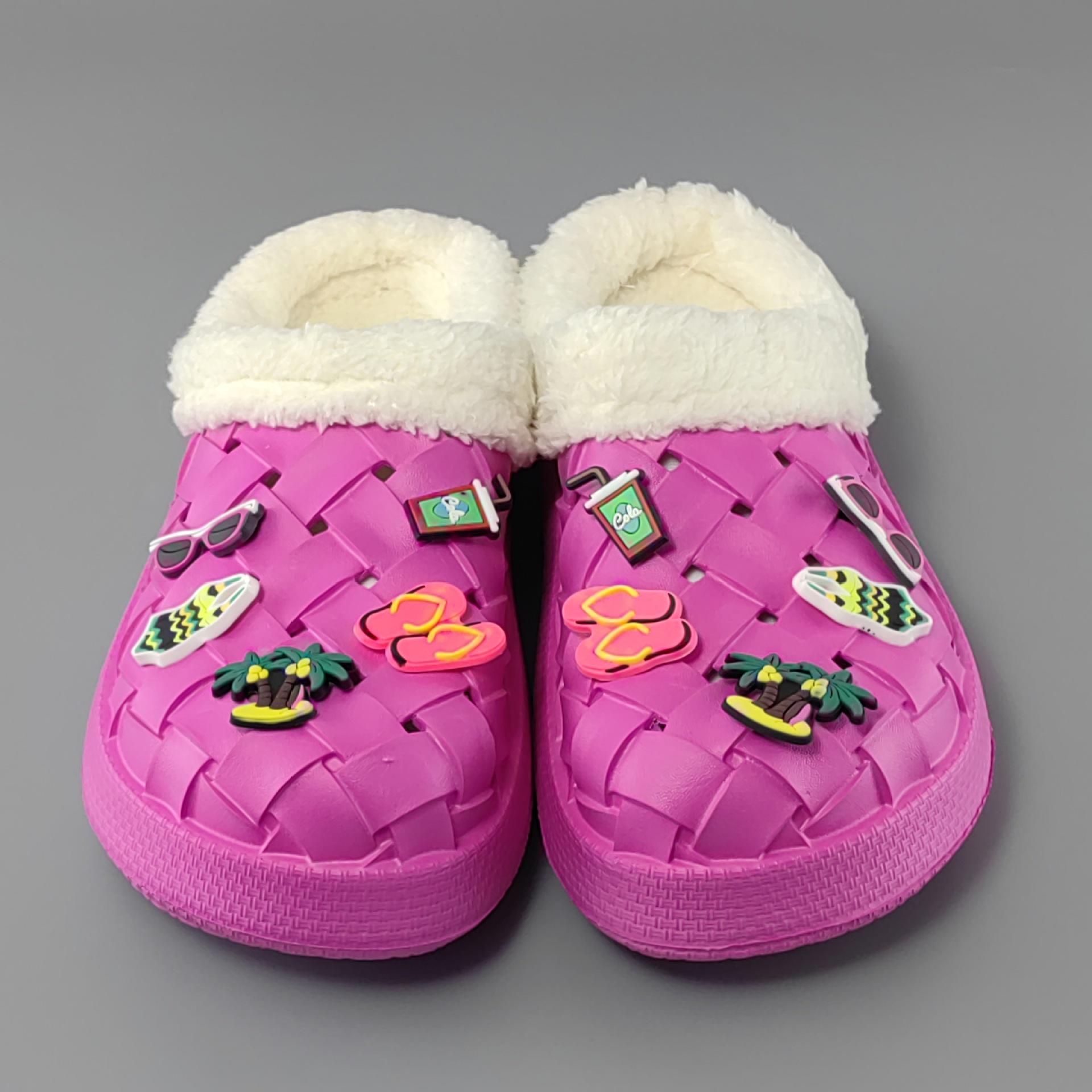 

Женские осенне-зимние вязаные хлопковые тапочки - Уютные, повседневные, домашние и уличные балетки. 36/37 фуксия