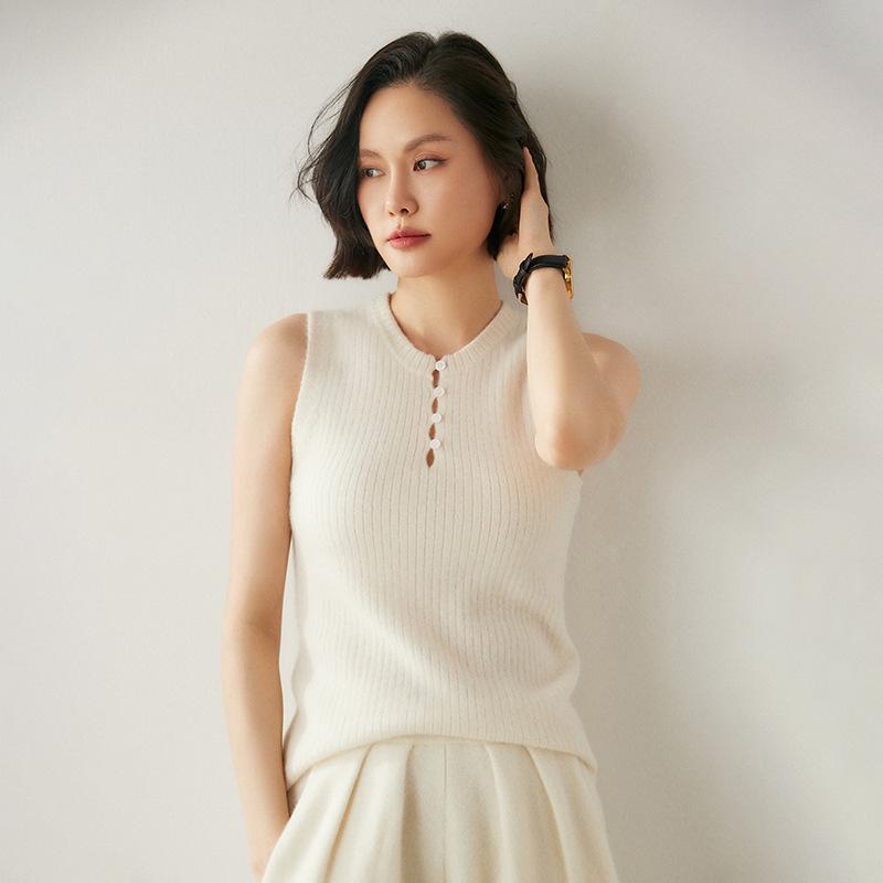 Gentle & Chic Cashmere Slim-Fit Sleeveless Knit Tank Top Sweater for Women