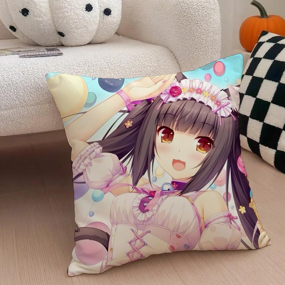 Cute Japanese Visual Novel Anime NNekopara Cushion Cover Throw Pillow Cover Hidden Button Durable Polyester Chair Cushion