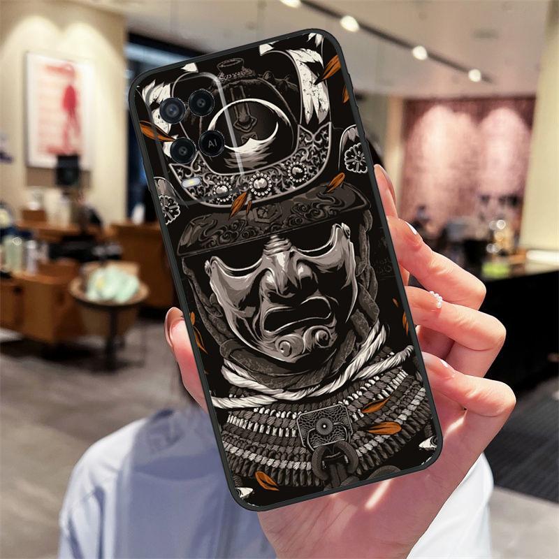 Samurai Mask Warrior Helmet Case For Oppo A17 A77 A80 A40 A60 A98 A78 A18 A38 A58 A16 A76 A96 A74 A94 A54 A57S A15 Cover