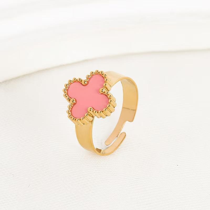 New Four-leaf Clover Titanium Steel Ring Women Adjustable Finger Ring Niche Not Lose Color Ring Women