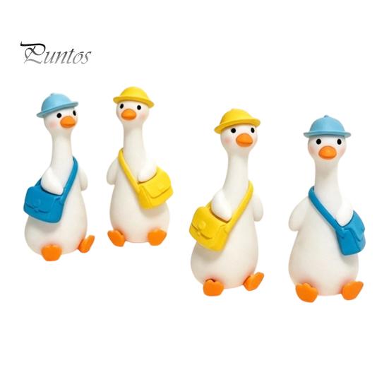 Cute Duck Figurine 4Pcs Mini Goose Figurines, Miniature Geese Statues with Hat & Bag, Tiny Resin Animal Healing Desktop Ornament Micro Landscape