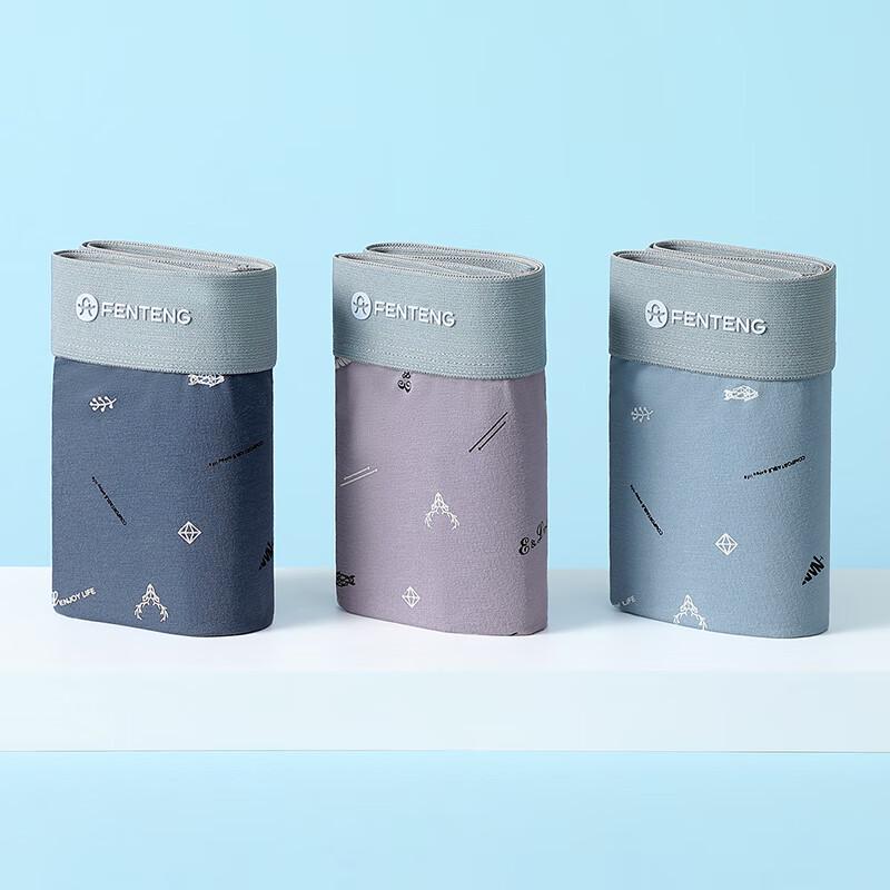 Fenteng Men's 7A Antibacterial Cotton Printed Boxer Briefs 3-Pack