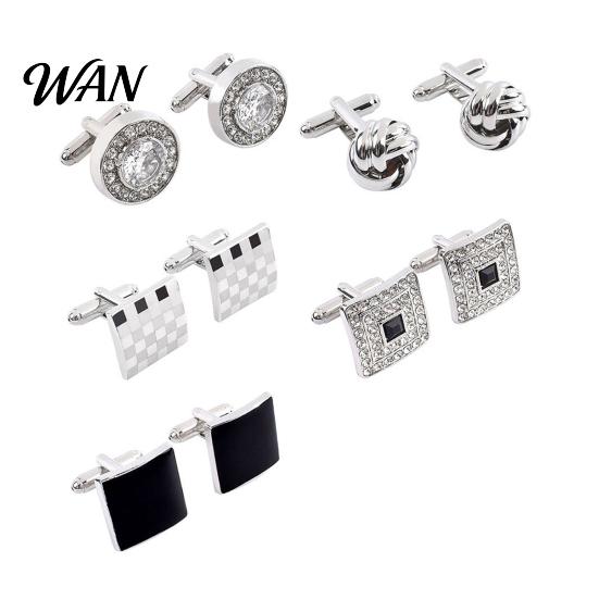 Classic Cufflinks 1 Pair Men Polished Smooth Surface Rhinestones Inlaid Rectangle Shirt Round Twist Shape Suit Button Replacement Accessories
