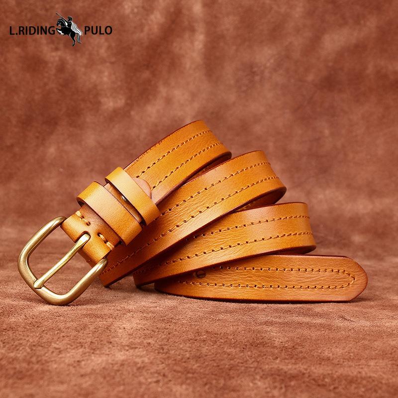 Retro Korean Style Fashion Trend All-match Copper Buckle Belt Women's Genuine Leather First Layer Cowhide Belt