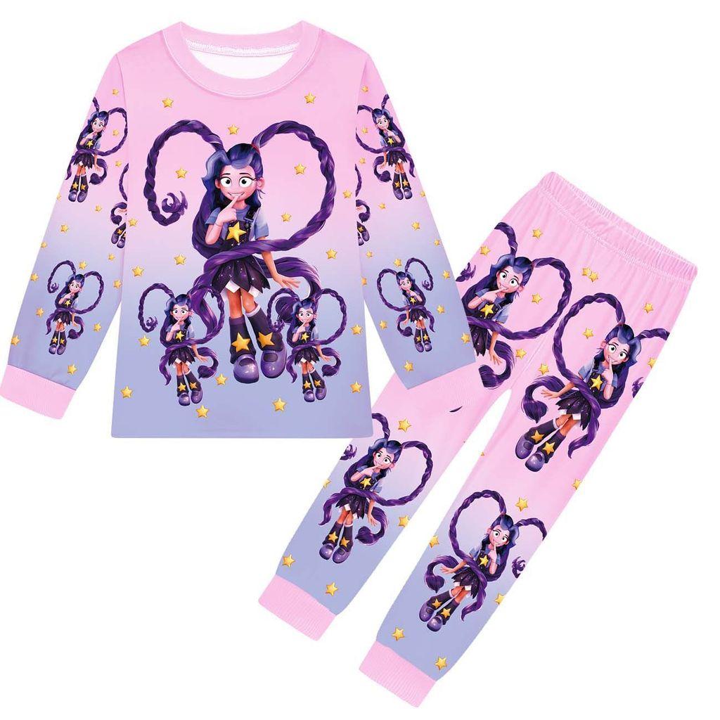 19800 Kids Girls Lily Lovebraids Printed Long Sleeves Round Neck Fashion Top Trousers Sets