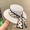 Simple Polka Dot Straw Hat Women's Summer Sunshade Sunscreen Vacation Beach Hat Flat Top White Top Hat Travel