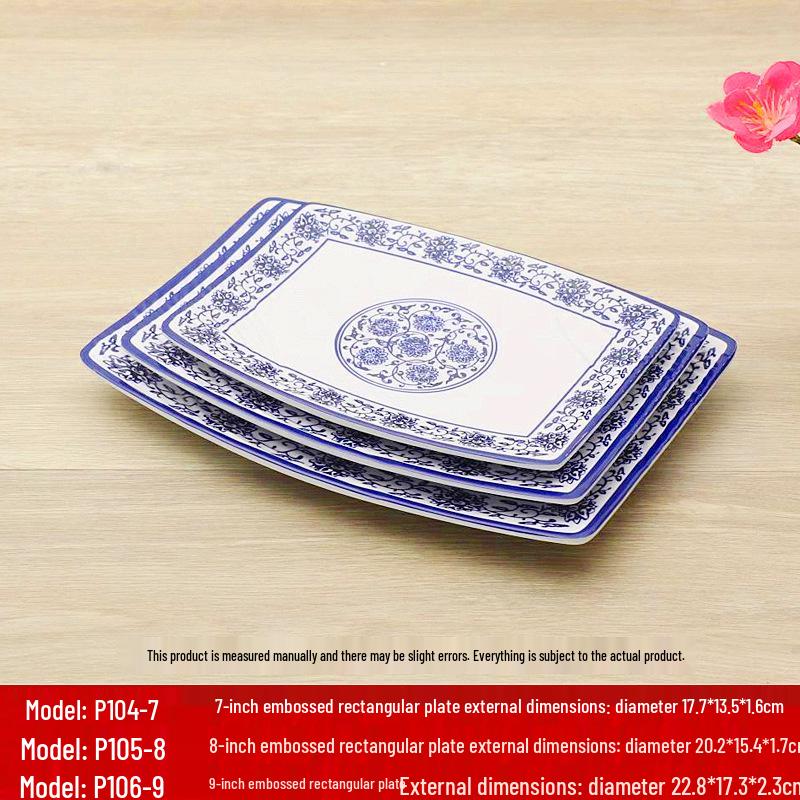 Retro Blue & White Melamine Dinnerware Set: Noodle & Soup Bowls, Plates for Restaurants & Noodle Shops