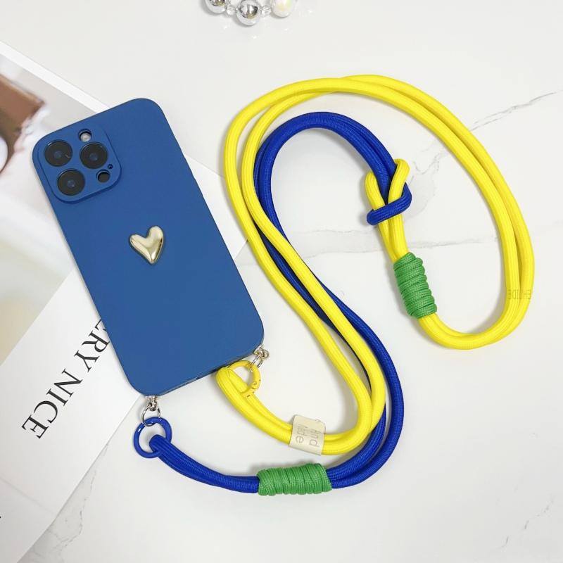 

Crossbody Strap Case For iPhone 16 Pro Max 11 12 13 14 15 Plus 16E 17 Air Macaron Candy Lanyard Shockproof Anti-Loss Love Cover for iPhone 11Pro Max