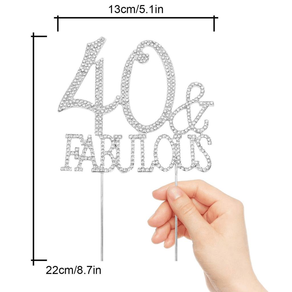 Bling Kristall Fabelhaft und 40 Geburtstagstortenaufsatz - Beste Erinnerung | 40. Party Dekorationen Silber