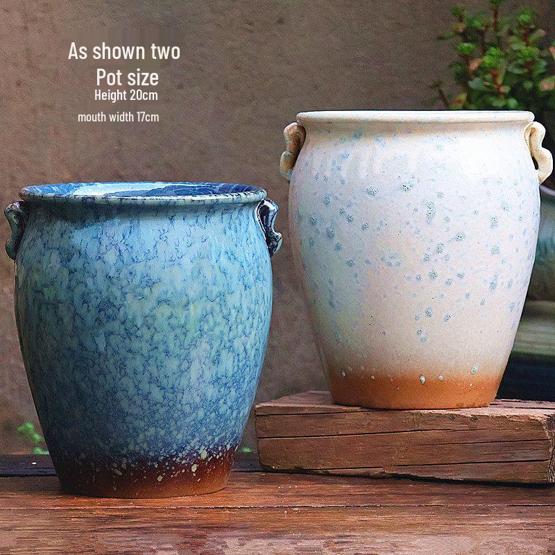 Handmade Coarse Pottery Wide-Mouth Flower Pot - Ceramic Zisha Succulent Planter with Rustic Cut-Edge Design for Chlorophytum