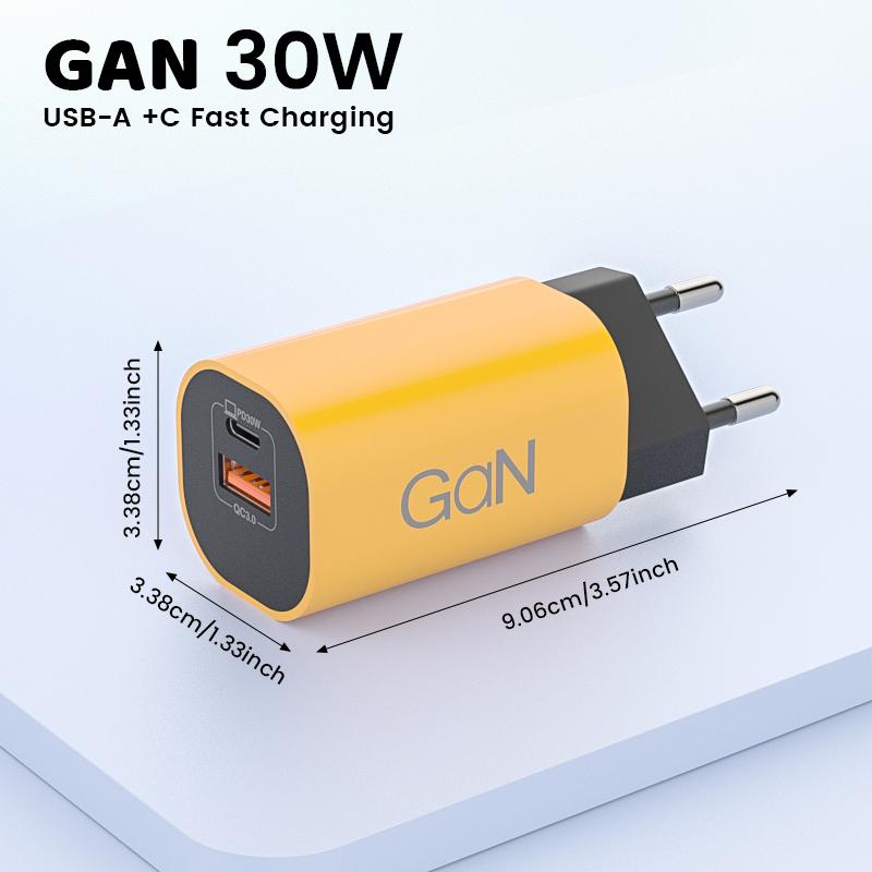 Dual-Port 30W GaN Schnellladegerät USB-C & USB-A, PD3.0 QC3.0 Netzteil für Samsung/iPhone (EU-Stecker)