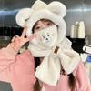 Cute Cartoon Bear Plush Hat Winter Warmth Hat Scarf Glove Face Mask One-Piece Hooded Outdoor Windproof Ear Protection Cap