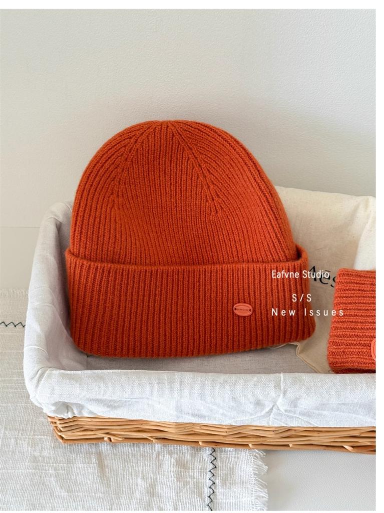 High quality% Australian wool solid color hat scarf gloves three-piece winter warm knitted suit women