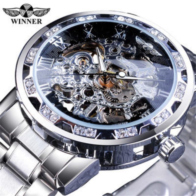 Winner One Winner Herren Mode Lässig Skelett Strass Manuell Mechanische Uhr für Herren Trendig