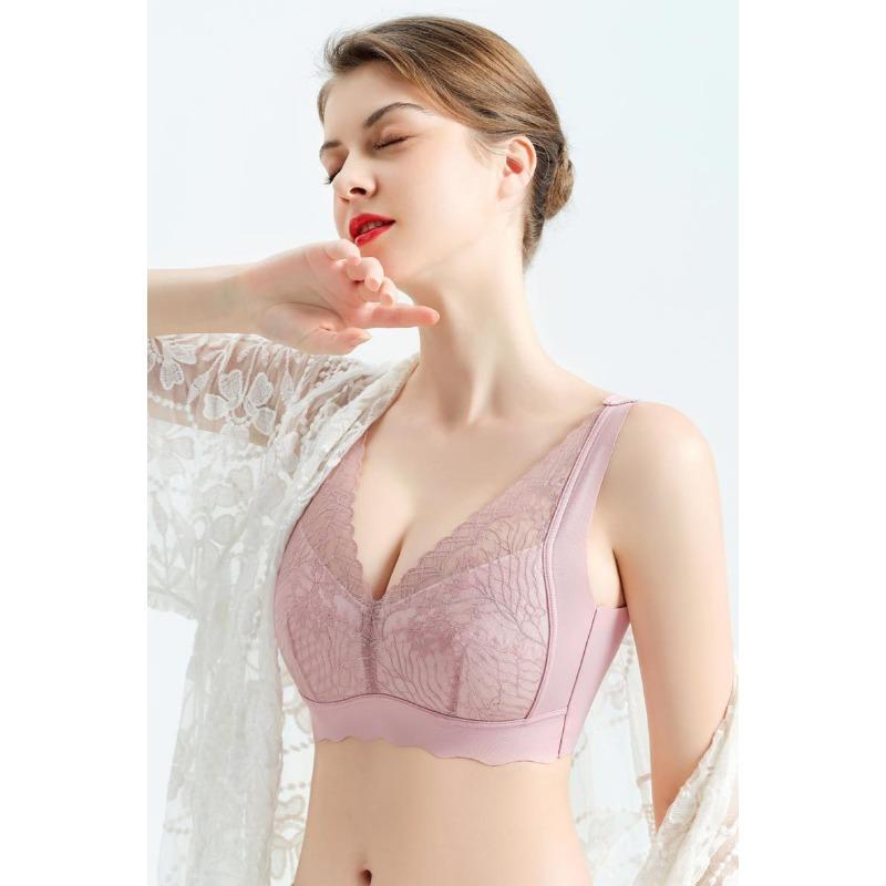 Women Thin Breathable Lace Wireless Comfort Bra For Middle Aged Ladies