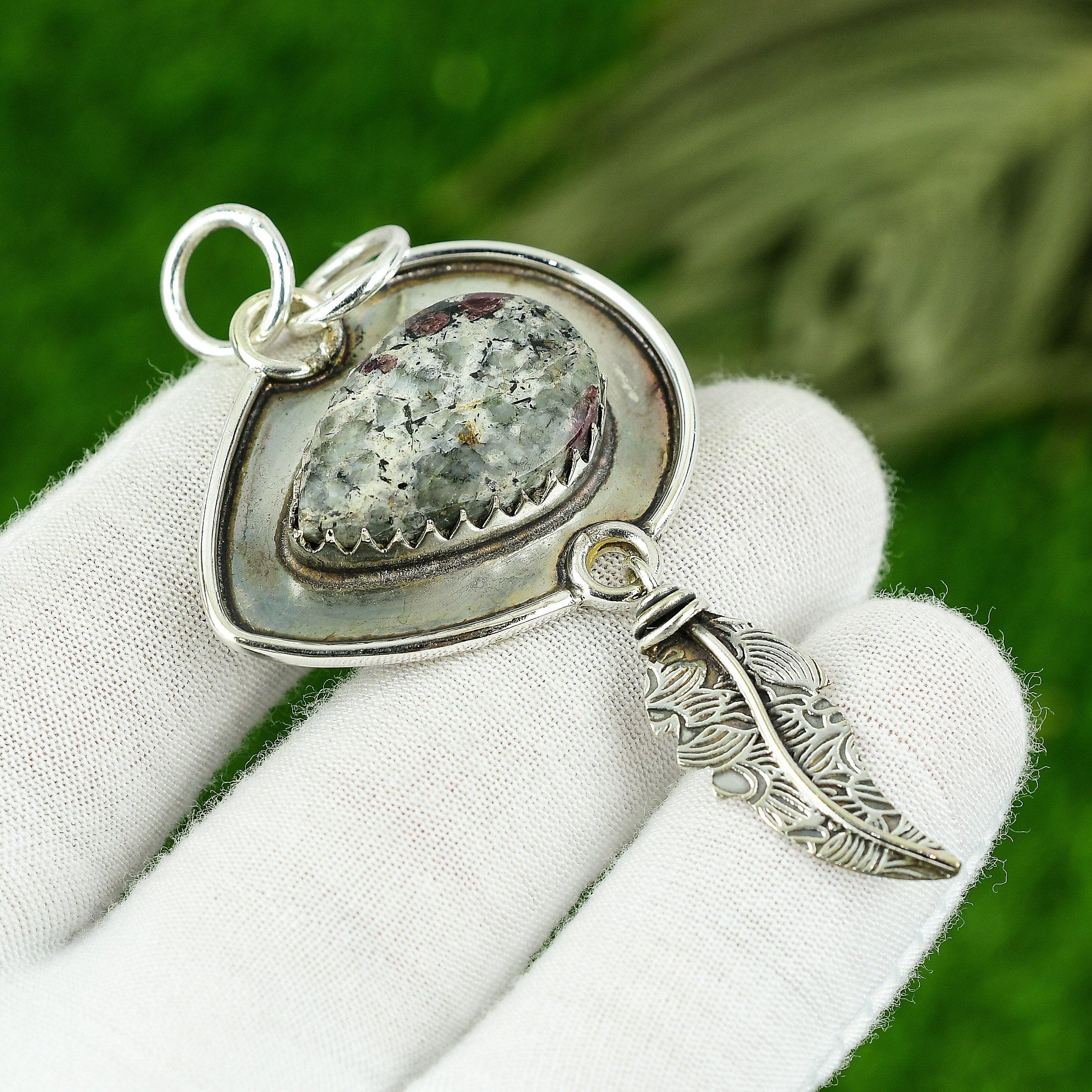 

Womens day Sale Pear Eudialyte Stone Trendy Sister Pendant Jewelry 925 Silver